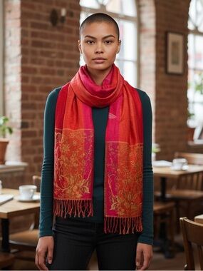 METROPOLITAN MUSEUM OF ART 100% WOOL GORGEOUS TASSEL WRAP SCARF GREAT COND